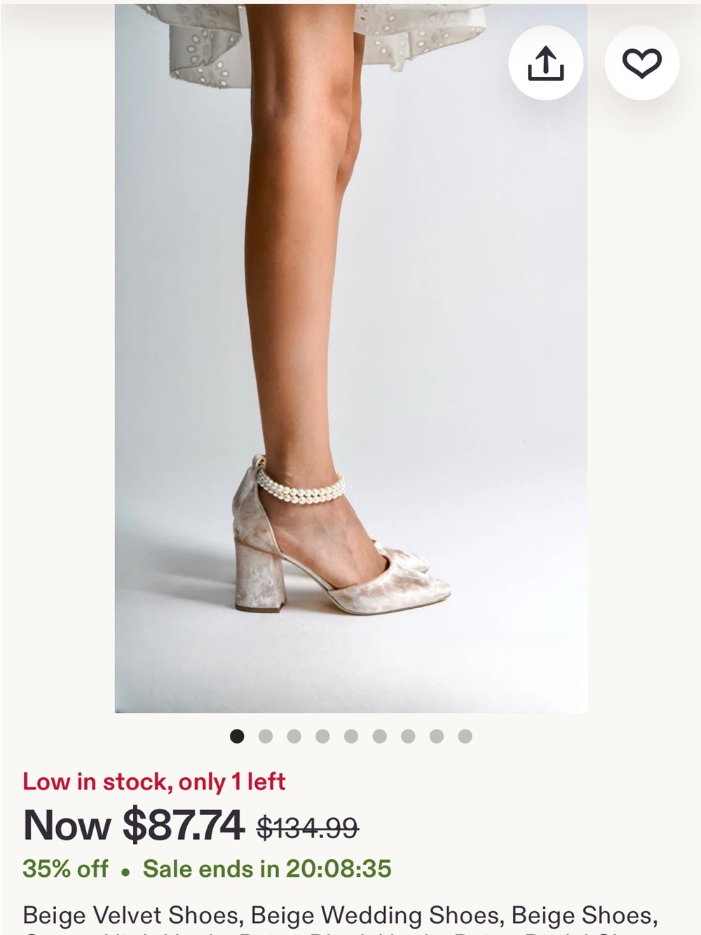 Eleanor Louise beige velvet heels